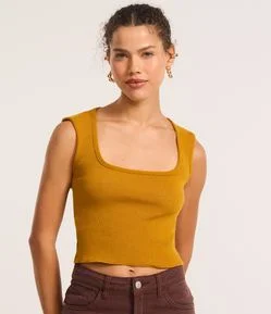 Blusa Cropped sem Manga em Tricô com Decote Quadrado