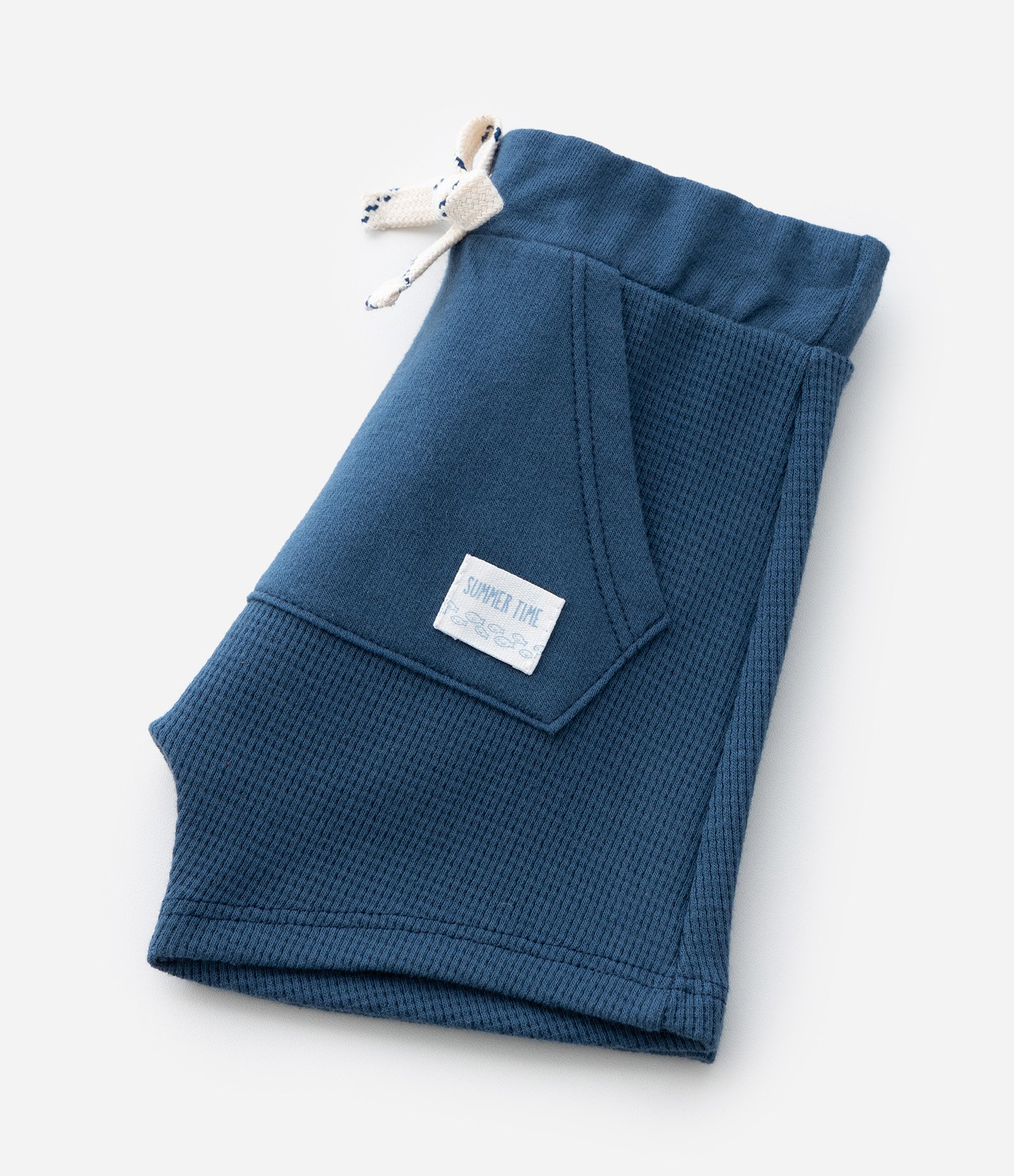Bermuda Infantil com Bolso Canguru e Textura Waffle - Tam 0 a 18 Meses Azul 4