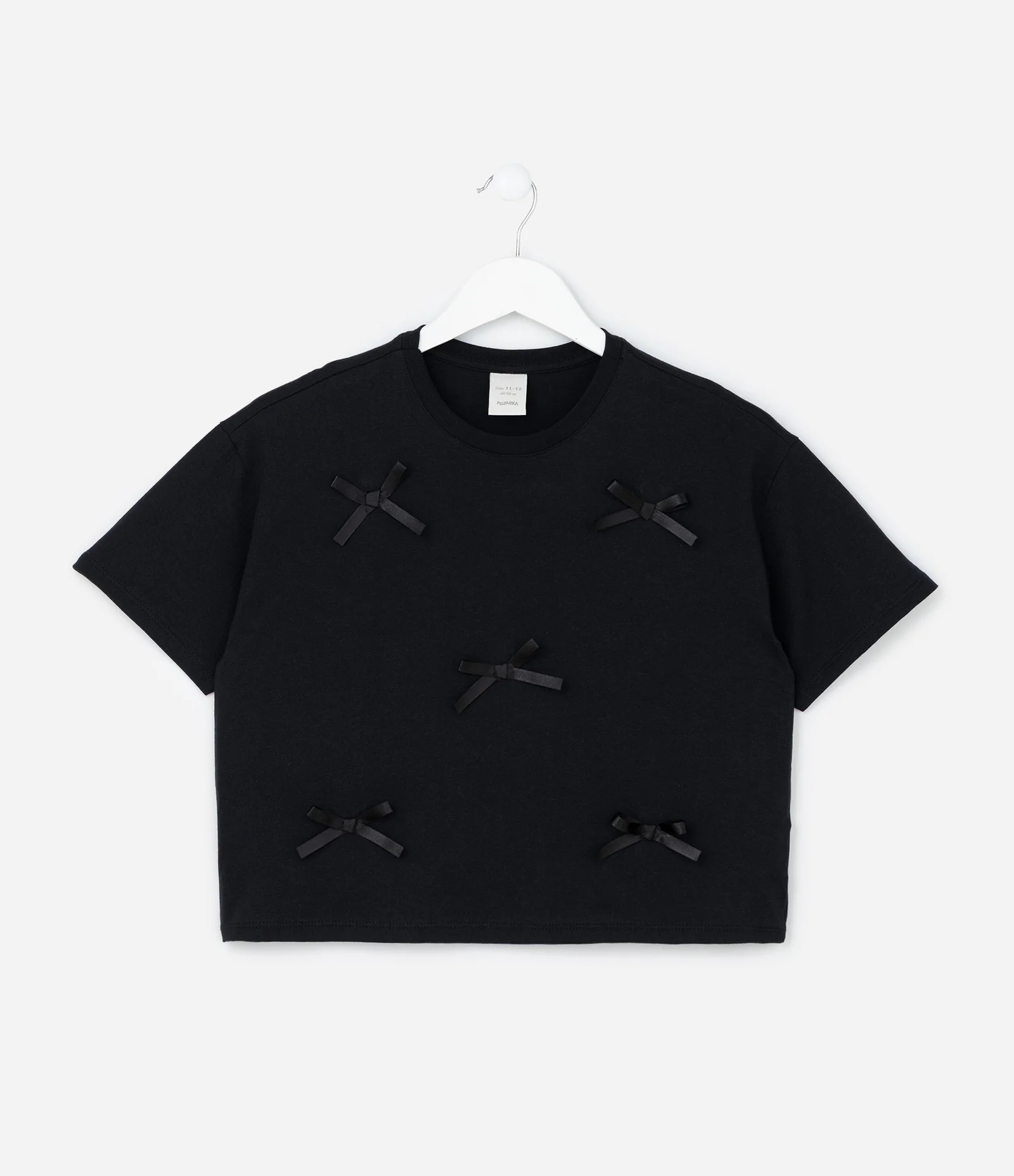 Camiseta Boxy Infantil com Lacinhos Aplicados - Tam 5 a 14 anos Preto 2