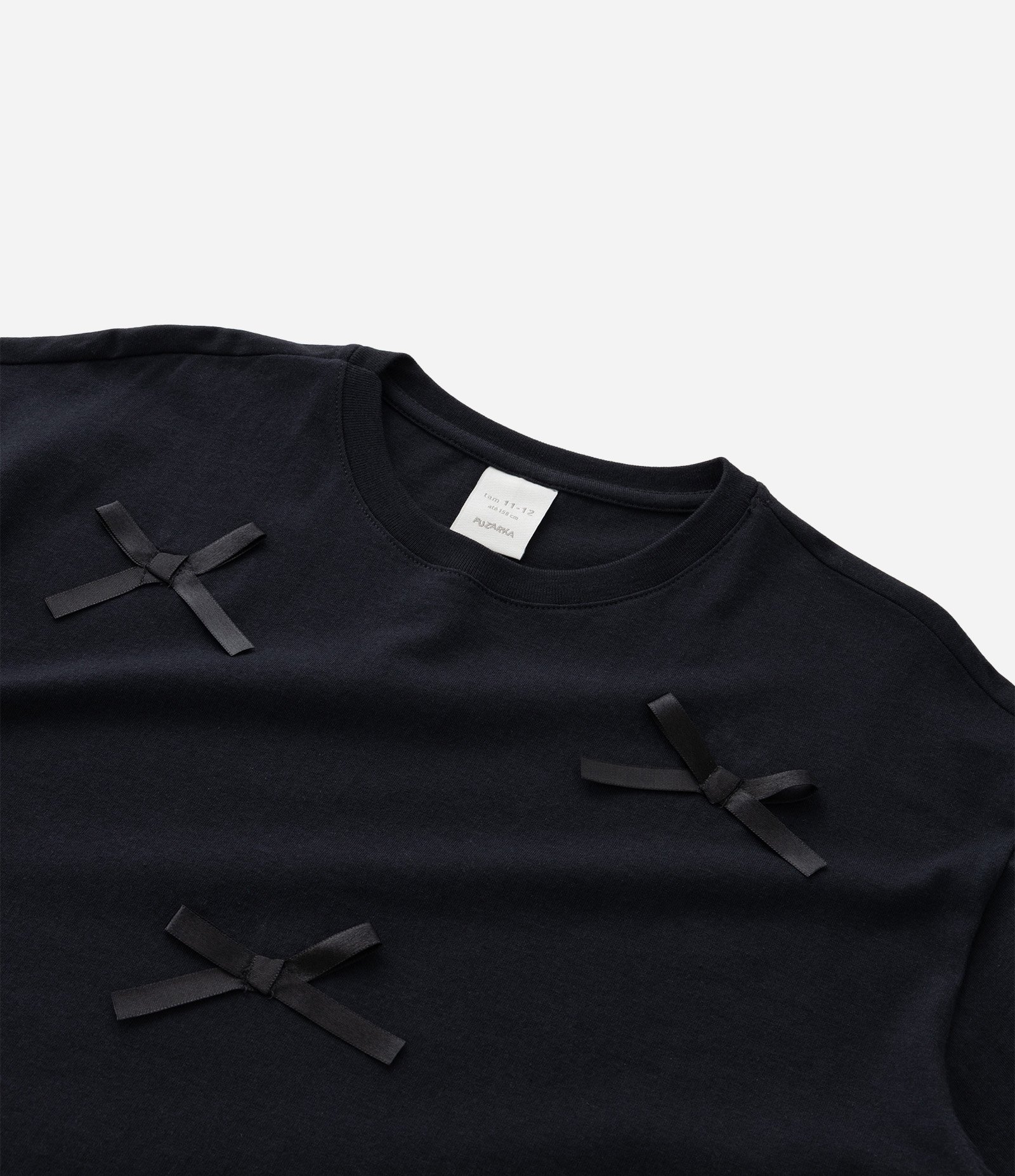 Camiseta Boxy Infantil com Lacinhos Aplicados - Tam 5 a 14 anos Preto 5