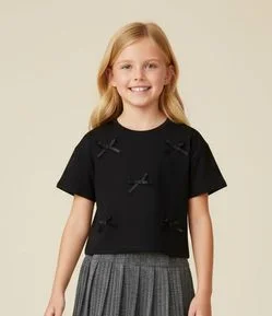 Camiseta Boxy Infantil com Lacinhos Aplicados - Tam 5 a 14 anos