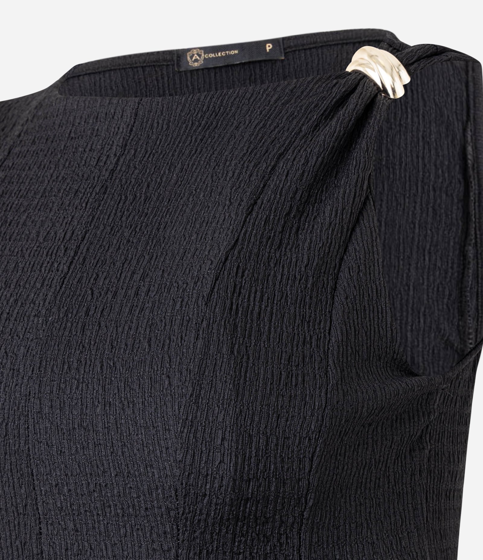 Vestido Godê Curto Texturizado com Detalhe Metalizado Preto 6