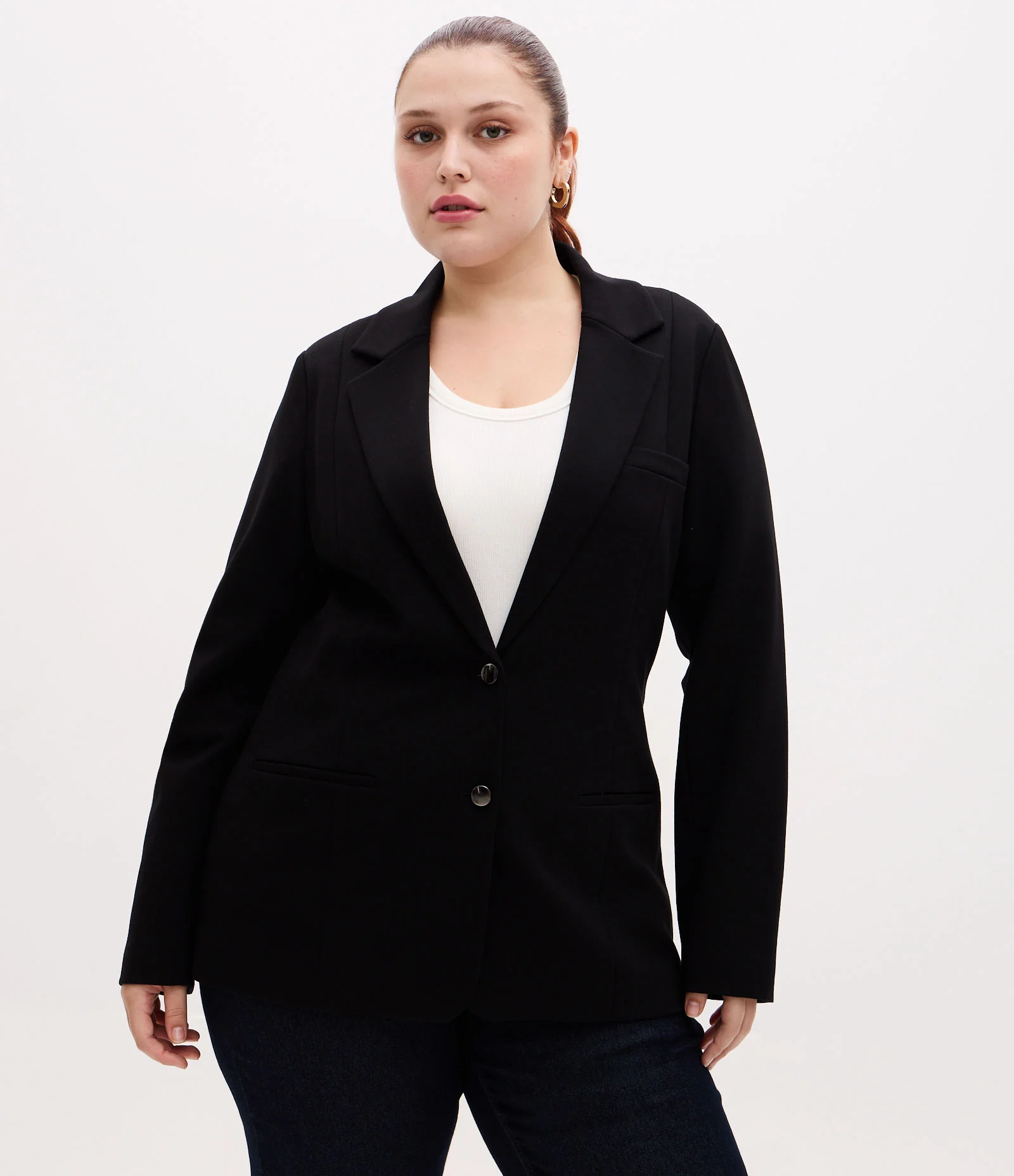 Blazer Slim Alongado em Ponto Roma Curve & Plus Size Preto 1