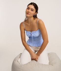 Blusa de Alça em Laise com Franzidos e Lastex