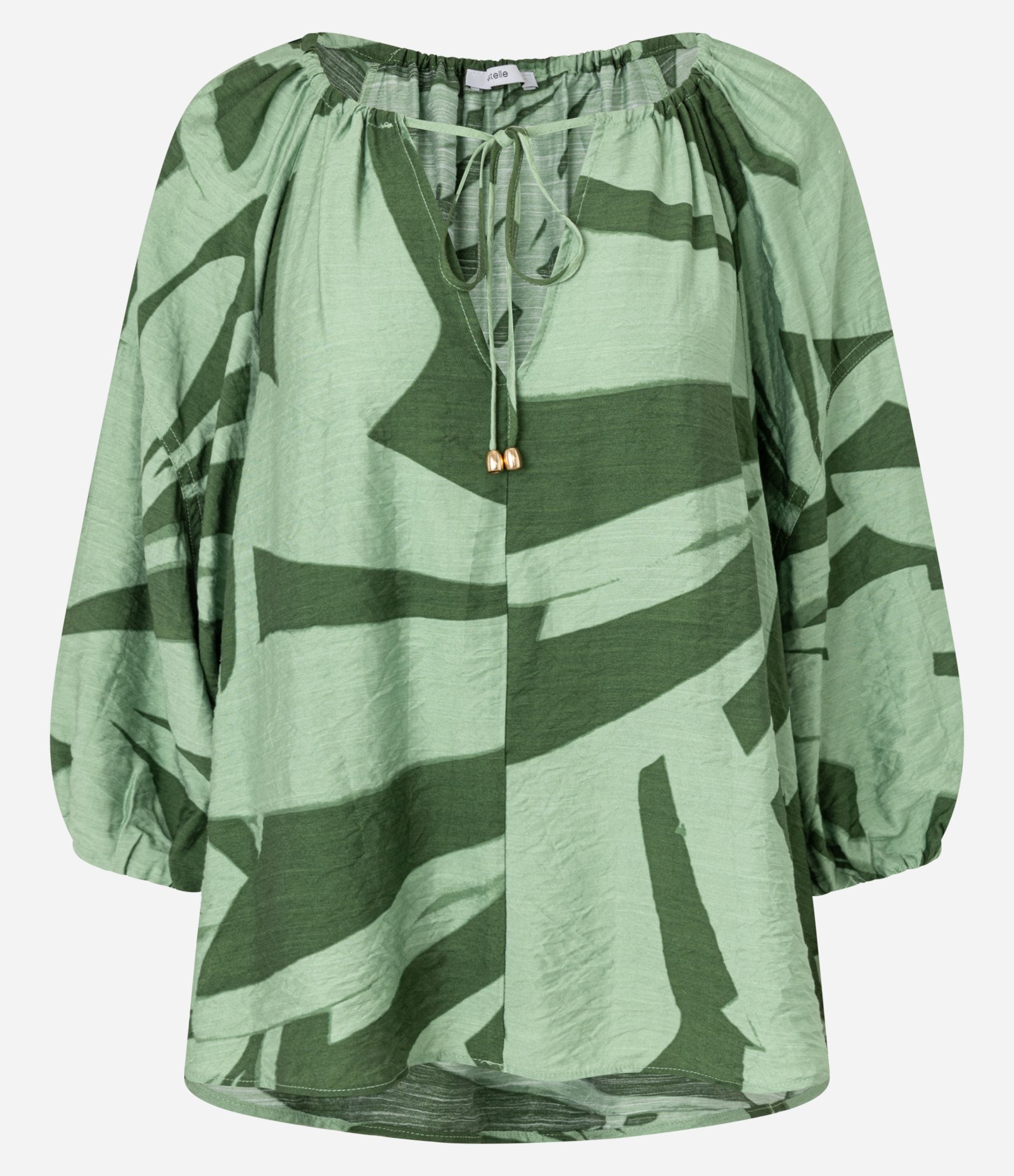Blusa em Viscose com Manga Bufante e Estampa Abstrata Verde 5