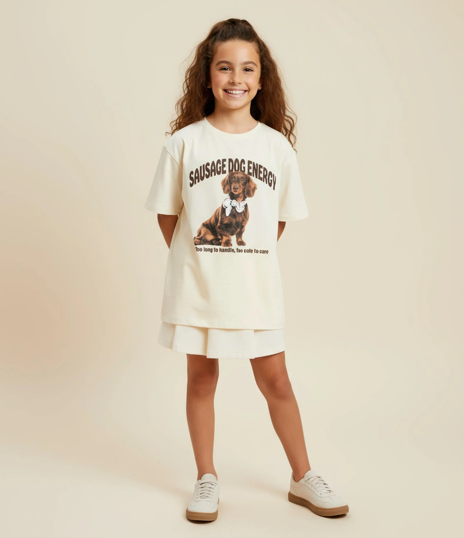Camiseta Infantil com Estampa Cachorrinho - Tam 5 a 14 Anos Bege 1