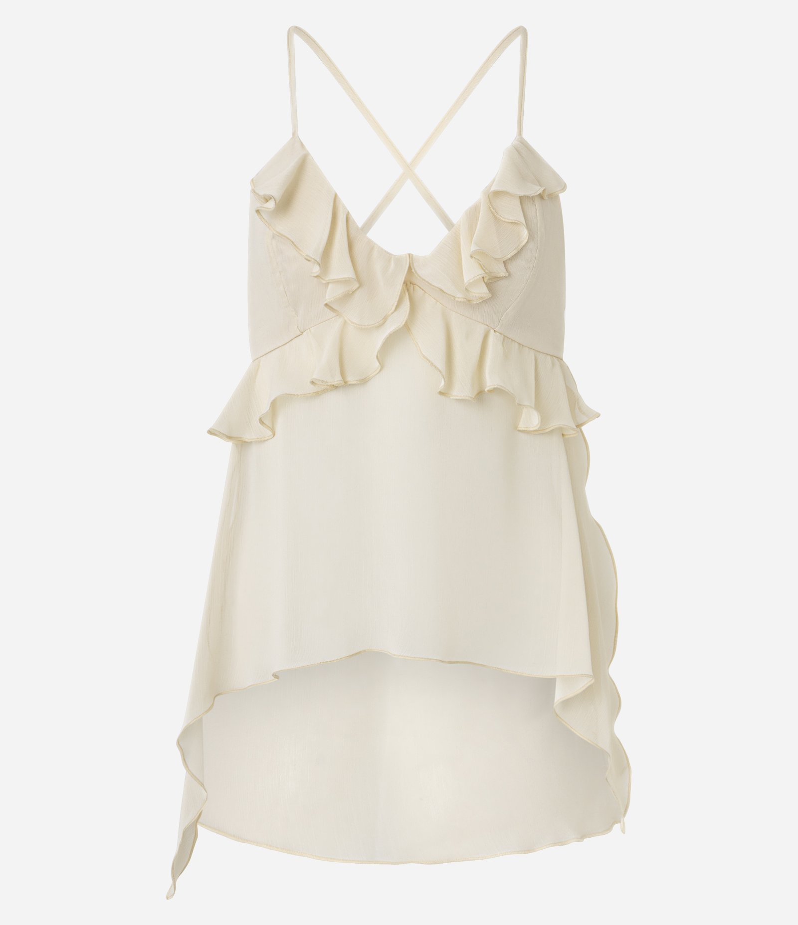 Blusa em Chiffon com Babados e Barra Assimétrica Bege 6