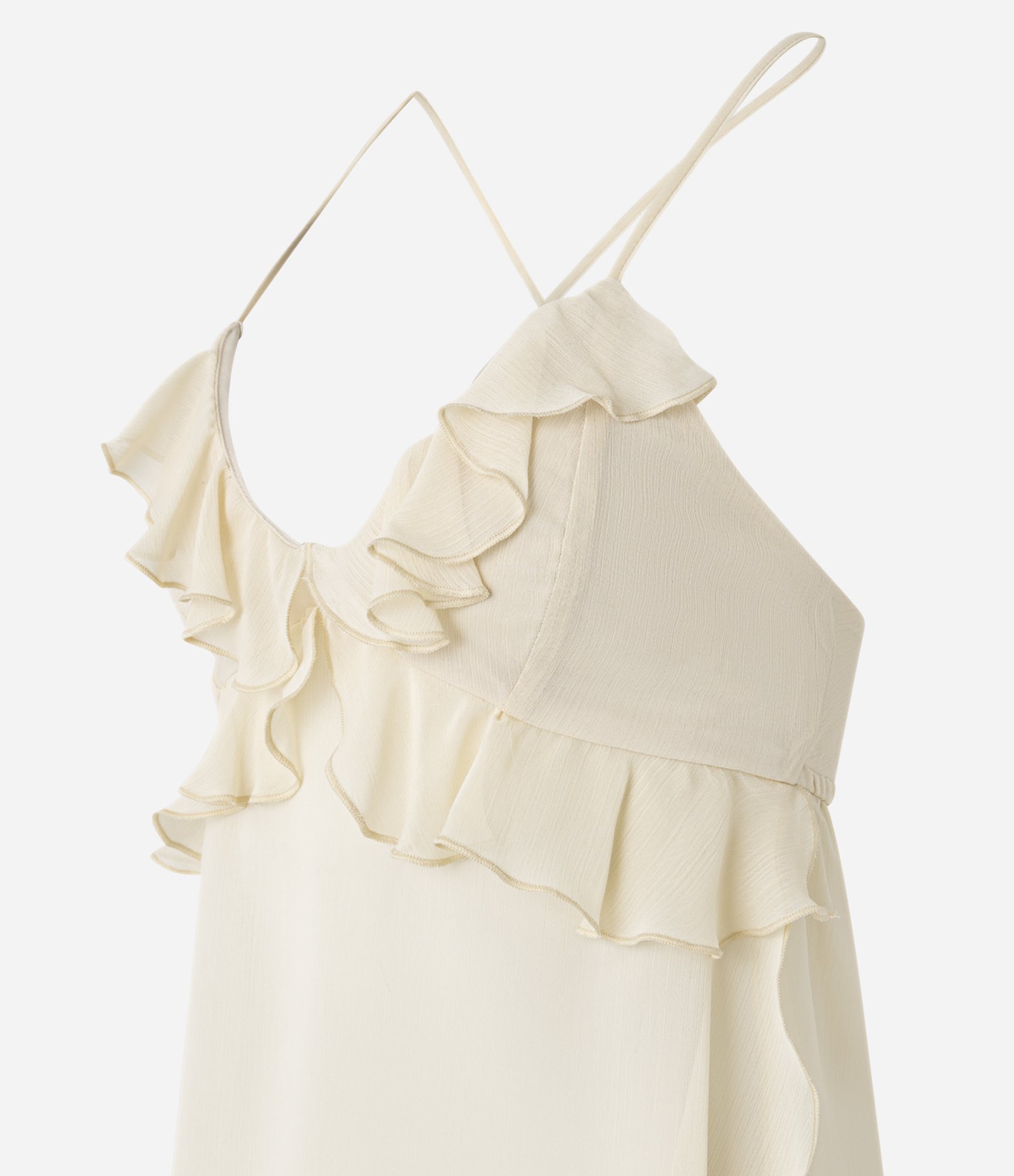 Blusa em Chiffon com Babados e Barra Assimétrica Bege 7