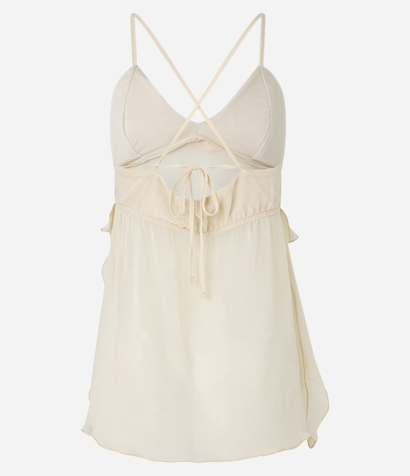 Blusa em Chiffon com Babados e Barra Assimétrica Bege 8