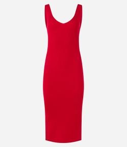 Vestido Midi em Tricô Texturizado com Decote V