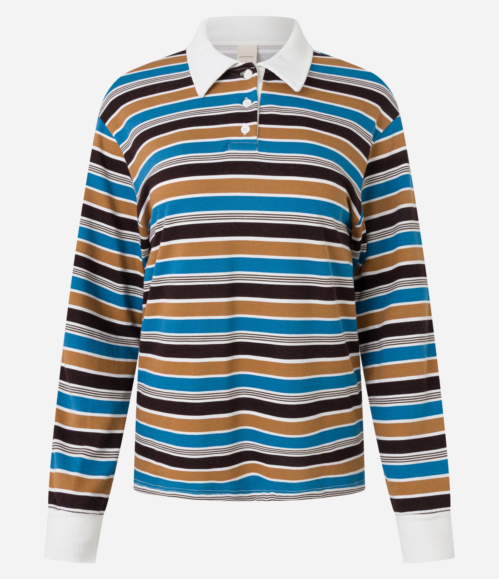 Blusa em Viscose com Gola Polo com Listras Variadas Marro/Bege/Azul/ Branco 5