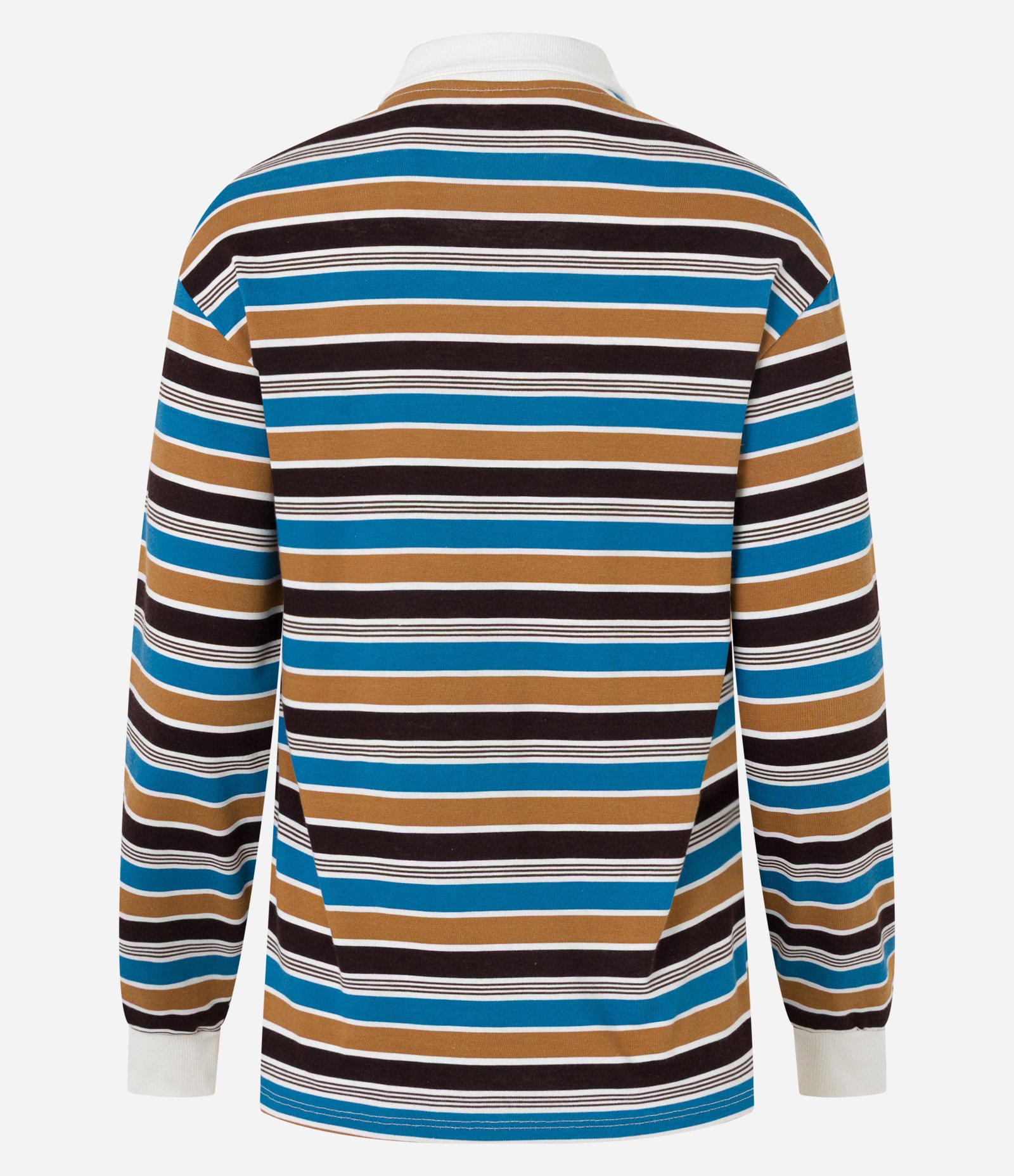 Blusa em Viscose com Gola Polo com Listras Variadas Marro/Bege/Azul/ Branco 6
