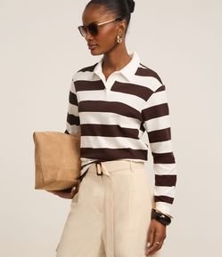 Blusa em Algodão com Gola Polo e Listras Horizontais