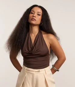 Blusa Frente Única em Microfibra com Decote Degagê