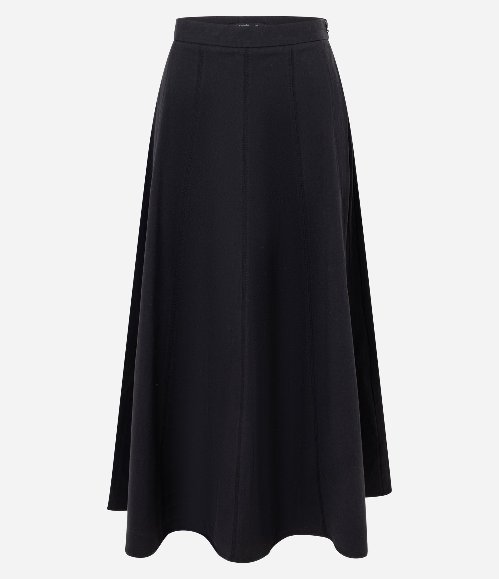 Saia Evasê Midi em Bengaline com Recortes Pespontados Preto 5