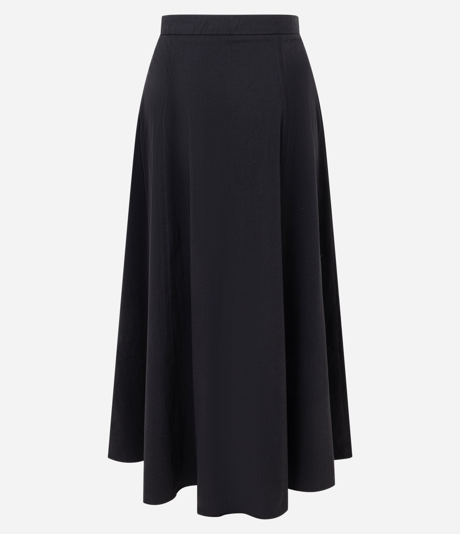 Saia Evasê Midi em Bengaline com Recortes Pespontados Preto 6