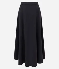 Saia Evasê Midi em Bengaline com Recortes Pespontados