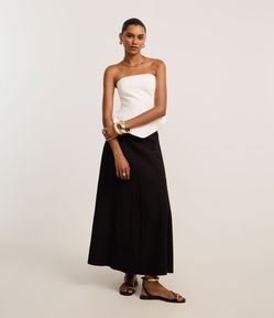 Saia Evasê Midi em Bengaline com Recortes Pespontados