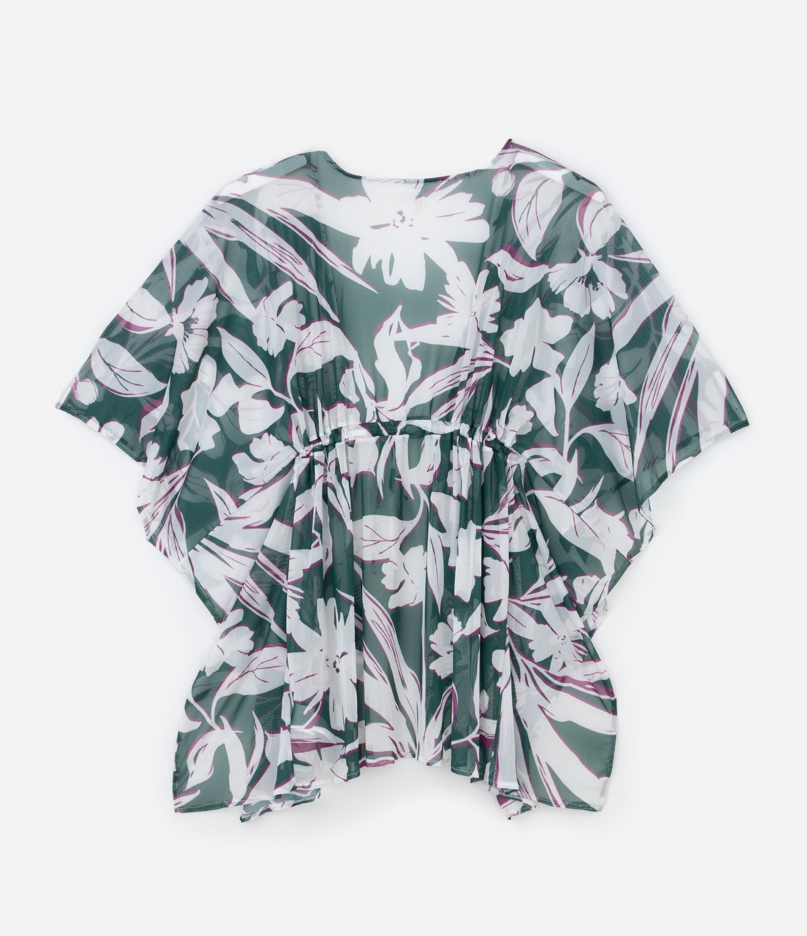 Saída de Praia Kaftan em Tule com Estampa Folhagem Curve & Plus Size Verde 6