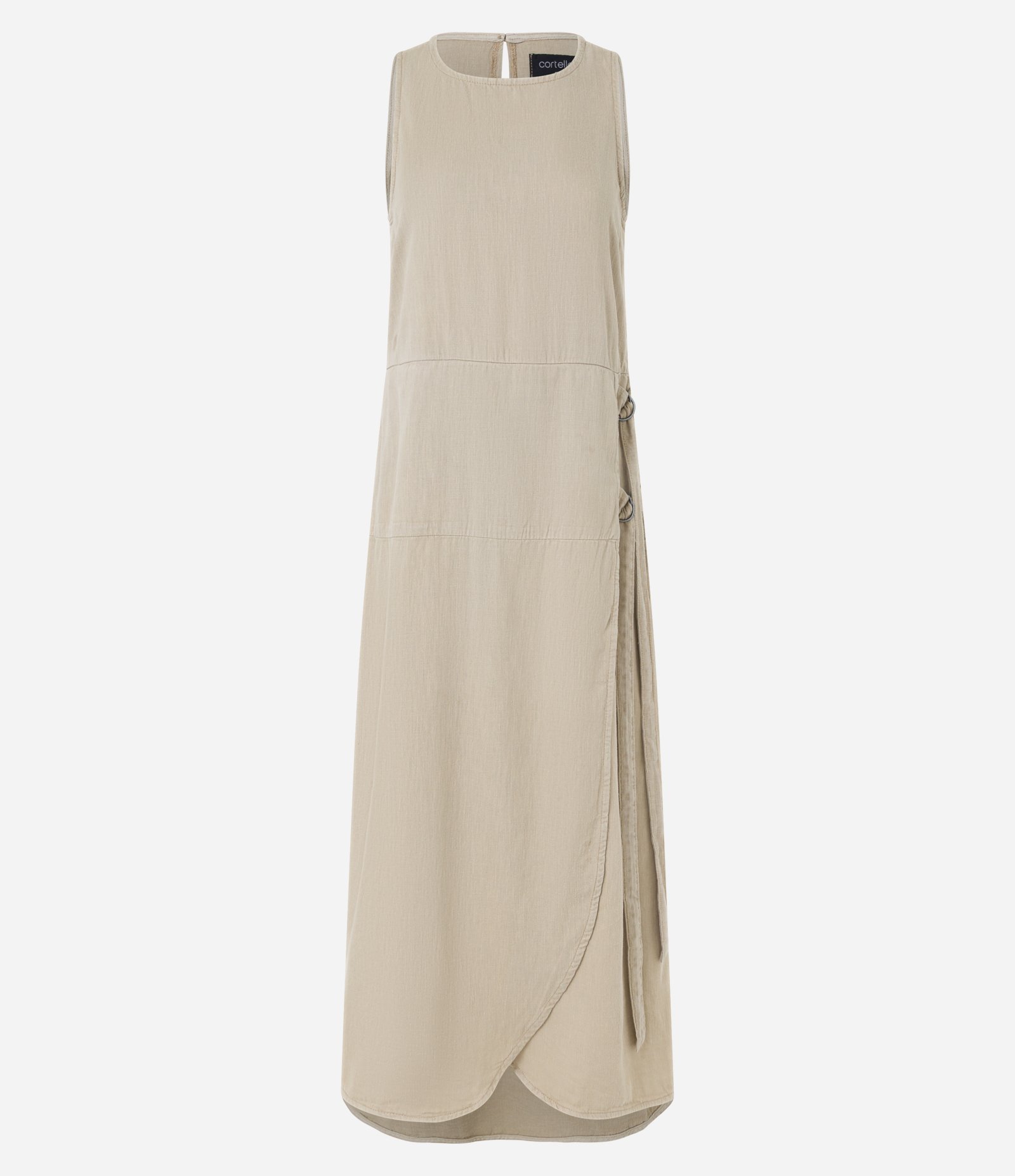 Vestido Midi em Sarja com Recortes e Amarrações Bege 5