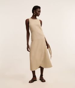Vestido Midi em Sarja com Recortes e Amarrações