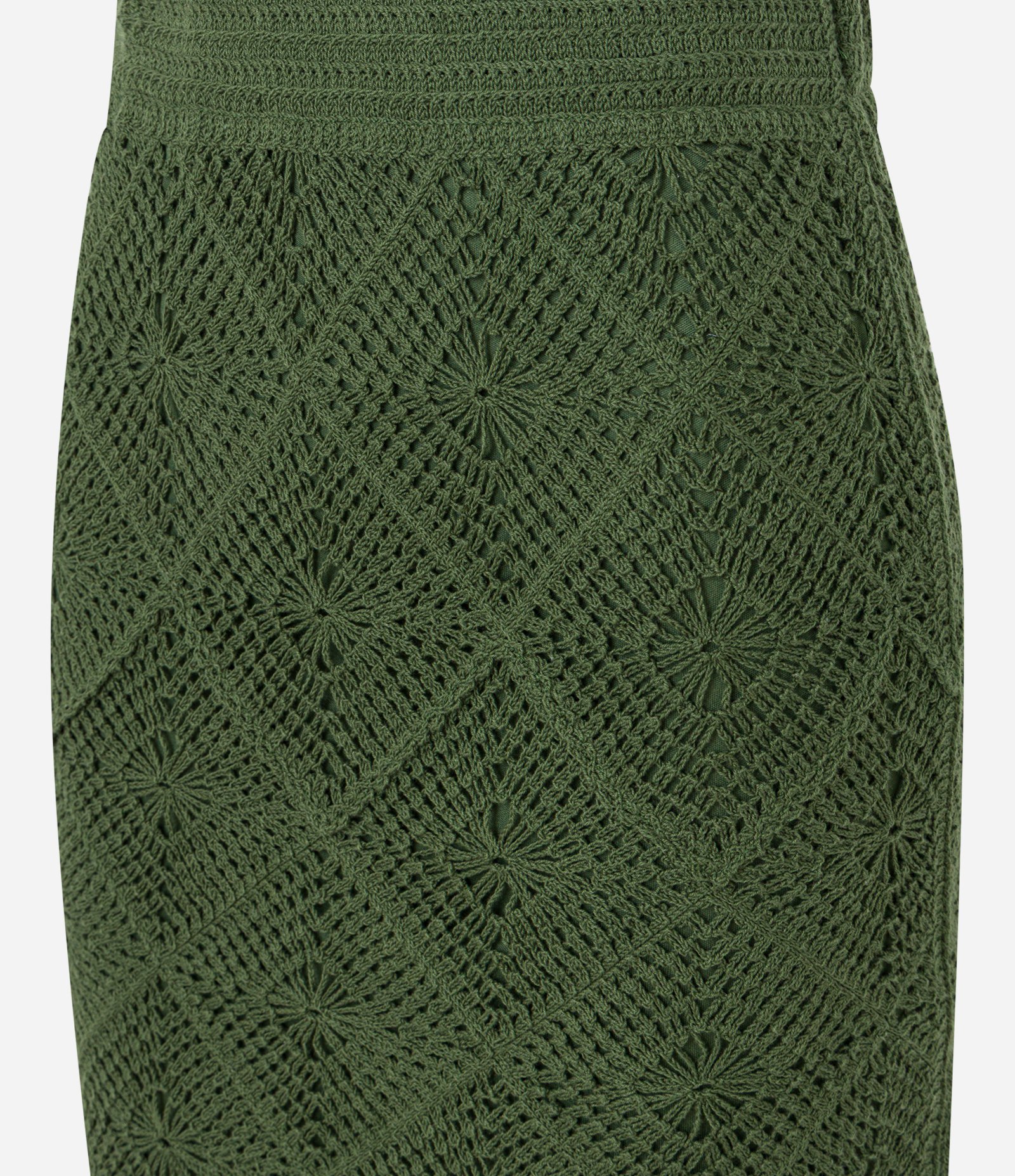 Saia Reta Midi de Tricô com Mix de Pontos em Efeito Crochê Verde 6