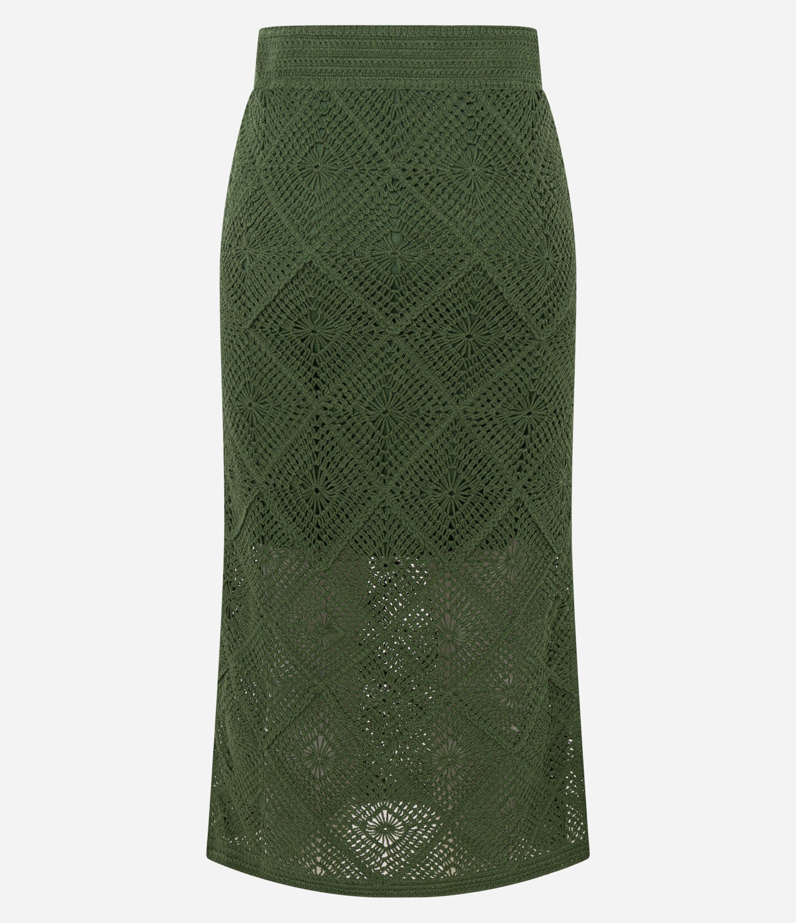 Saia Reta Midi de Tricô com Mix de Pontos em Efeito Crochê Verde 7