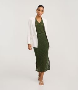 Saia Reta Midi de Tricô com Mix de Pontos em Efeito Crochê