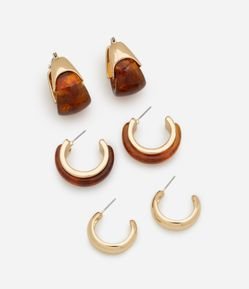 Kit 03 Brincos com Detalhes de Resina