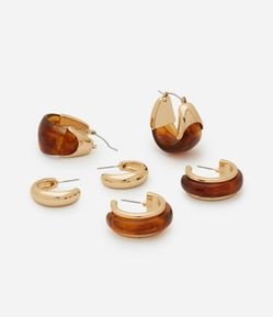 Kit 03 Brincos com Detalhes de Resina