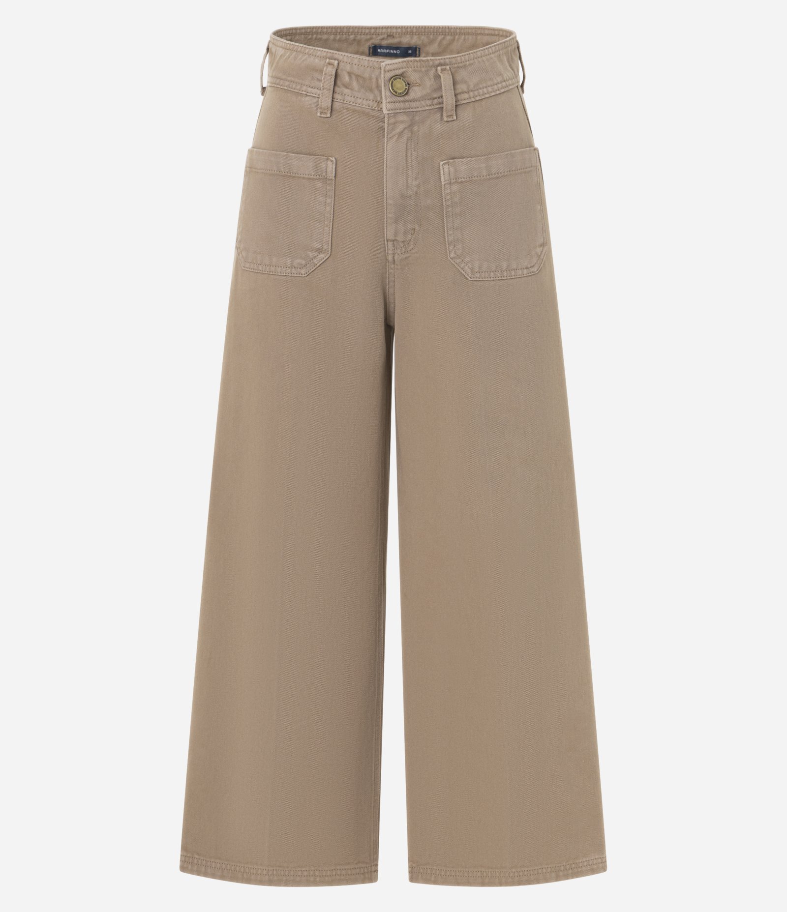 Calça Cropped em Sarja com Bolsos Carpinteiro Bege 5