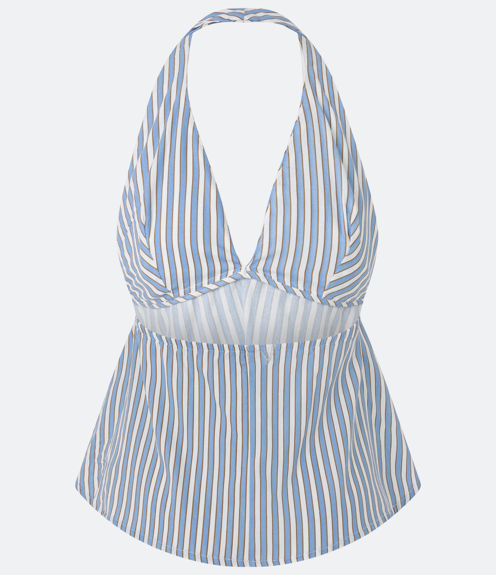 Blusa Peplum Frente Única em Tricoline Listrado com Lacinho Azul 8