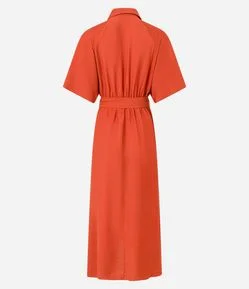 Vestido Chemise New Midi com Amarração na Cintura