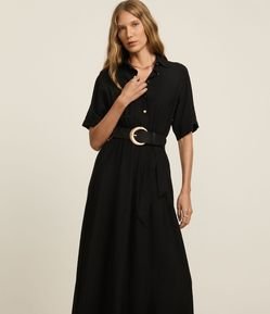 Vestido Chemise New Midi com Amarração na Cintura