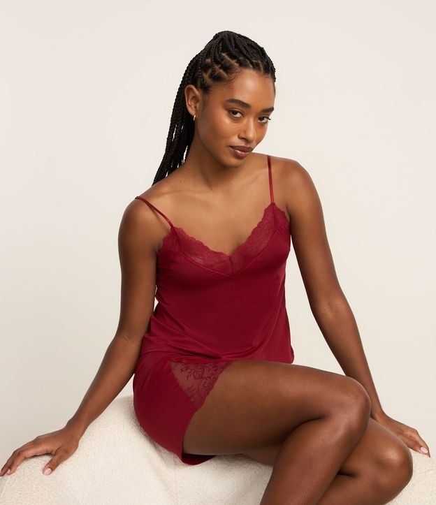 Pijama Short Doll Alcinha em Poliamida com Detalhes Rendados