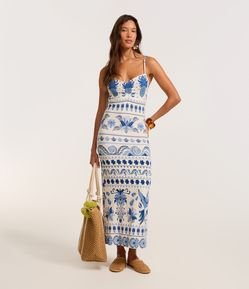 Vestido New Midi Texturizado em Ribana Estampa Tropical