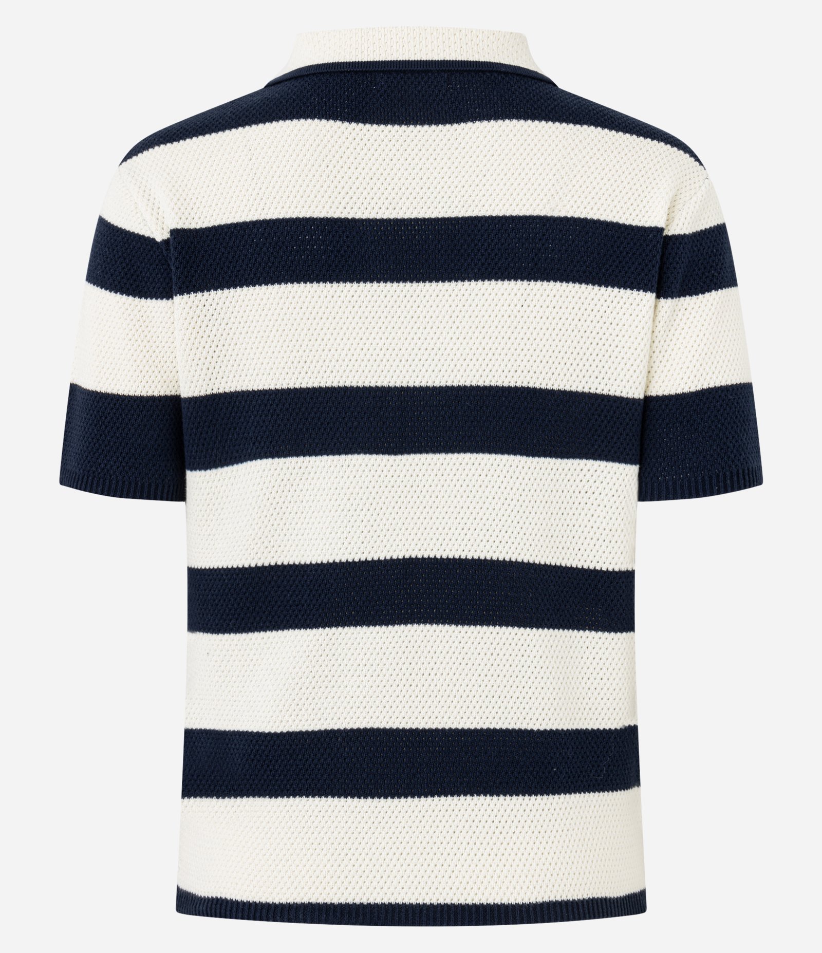 Blusa Listrada em Tricô com Gola Polo e Bolso Azul Escuro/Off White 4