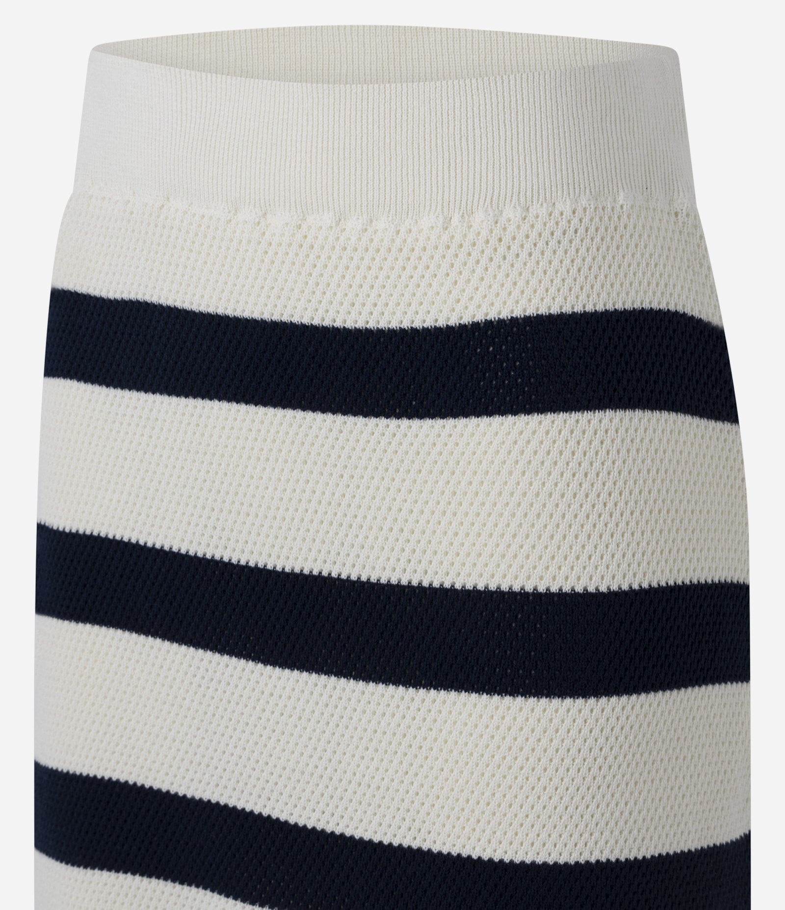 Saia Midi Listrada em Tricô com Fenda na Barra Azul Marinho/Off White 2