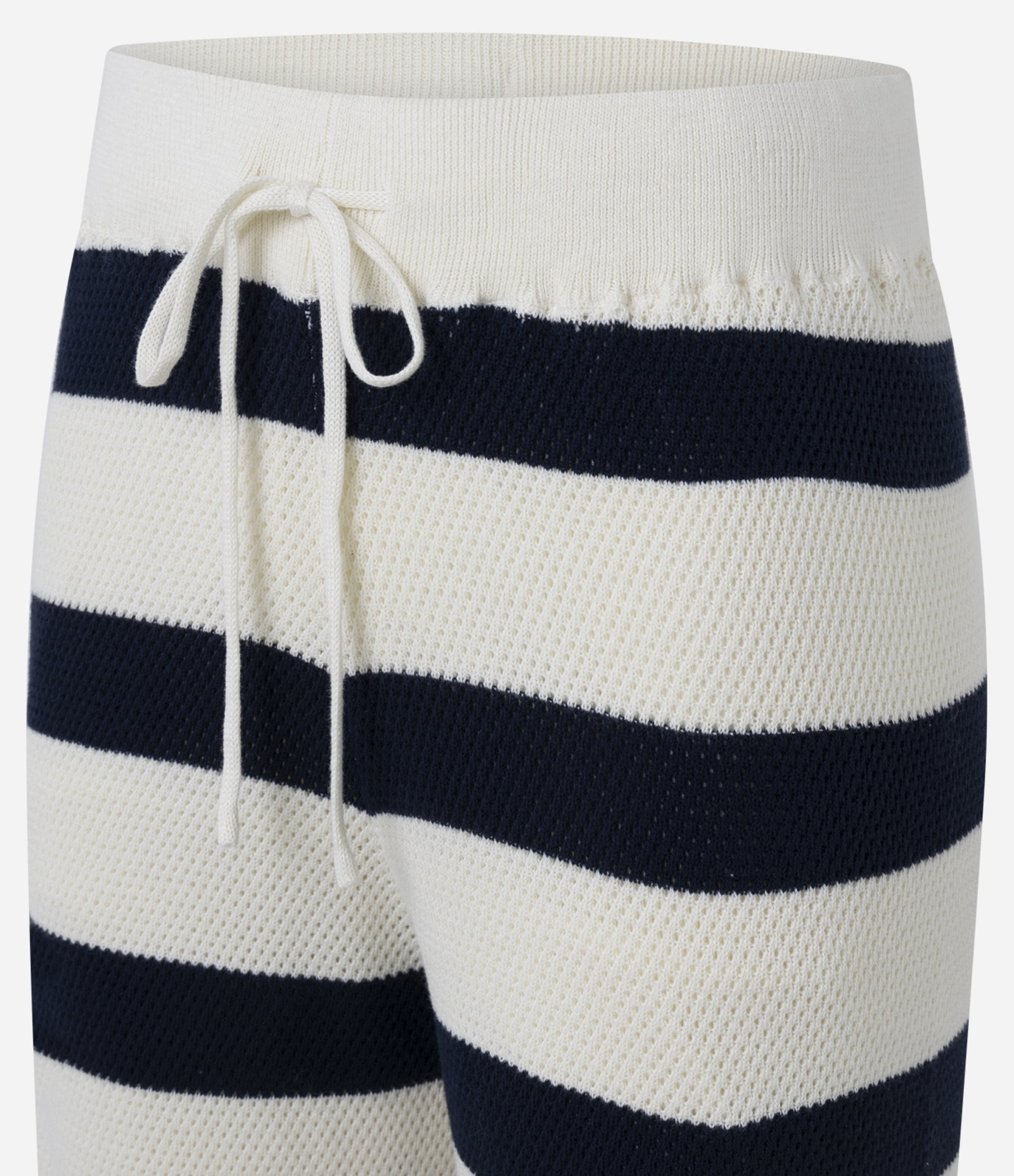 Calça Reta Listrada em Tricô com Elástico e Amarração no Cós Azul/Off White 2