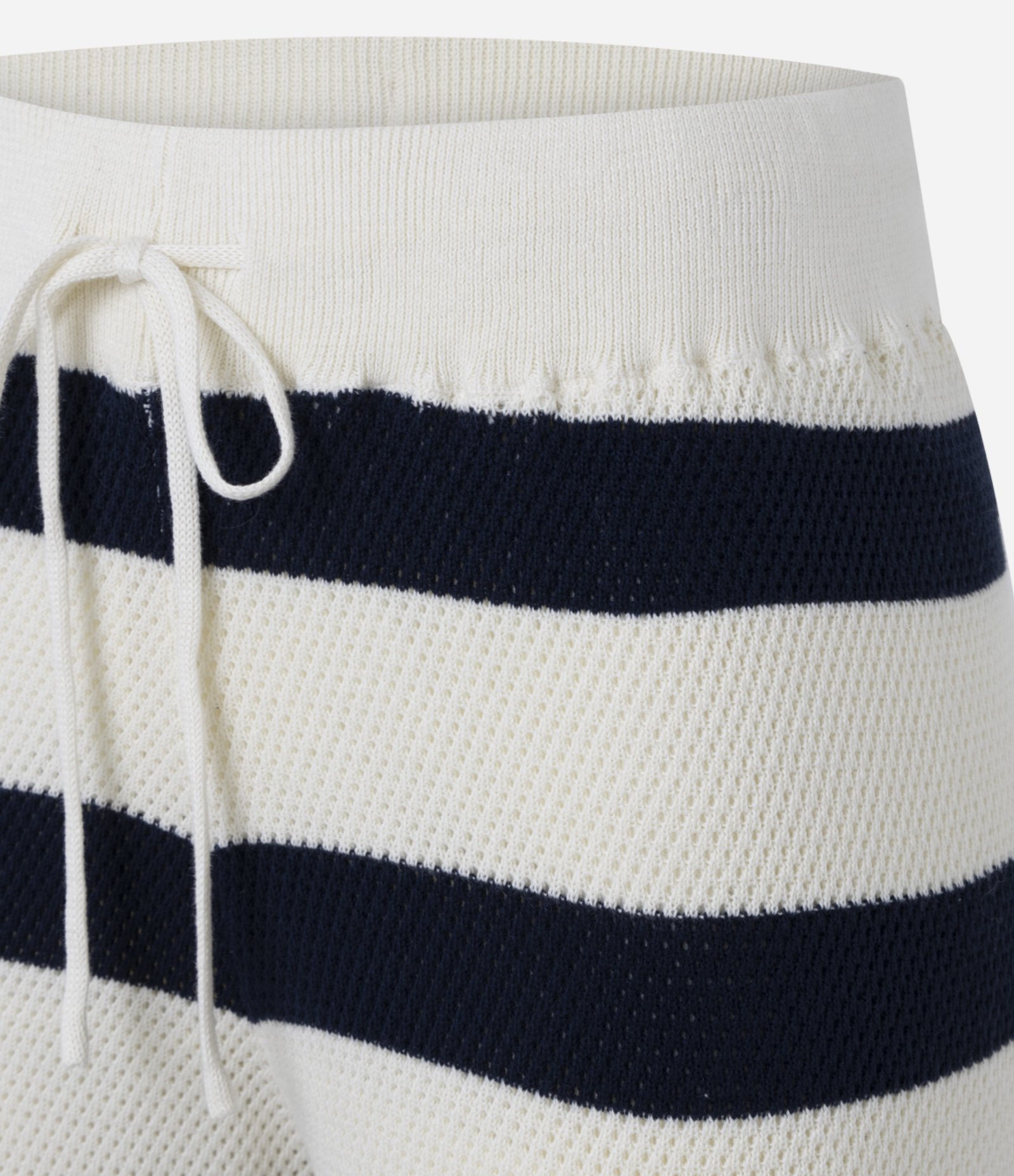 Calça Reta Listrada em Tricô com Elástico e Amarração no Cós Azul/Off White 3