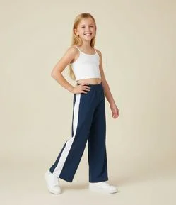 Calça Wide Leg Infantil com Recorte Lateral - Tam 5 a 14 Anos