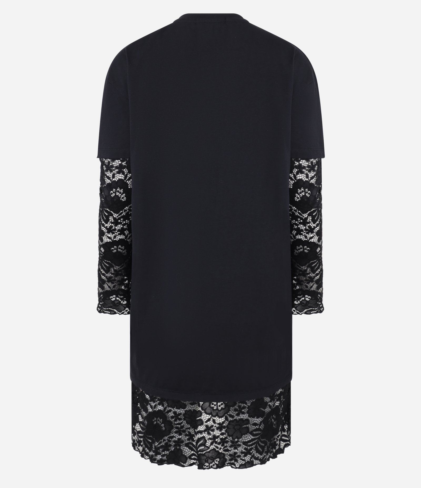 Vestido comfort em Algodão com Forro Manga Curta e Rendas Preto 2