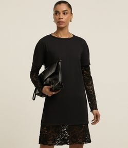 Vestido comfort em Algodão com Forro Manga Curta e Rendas