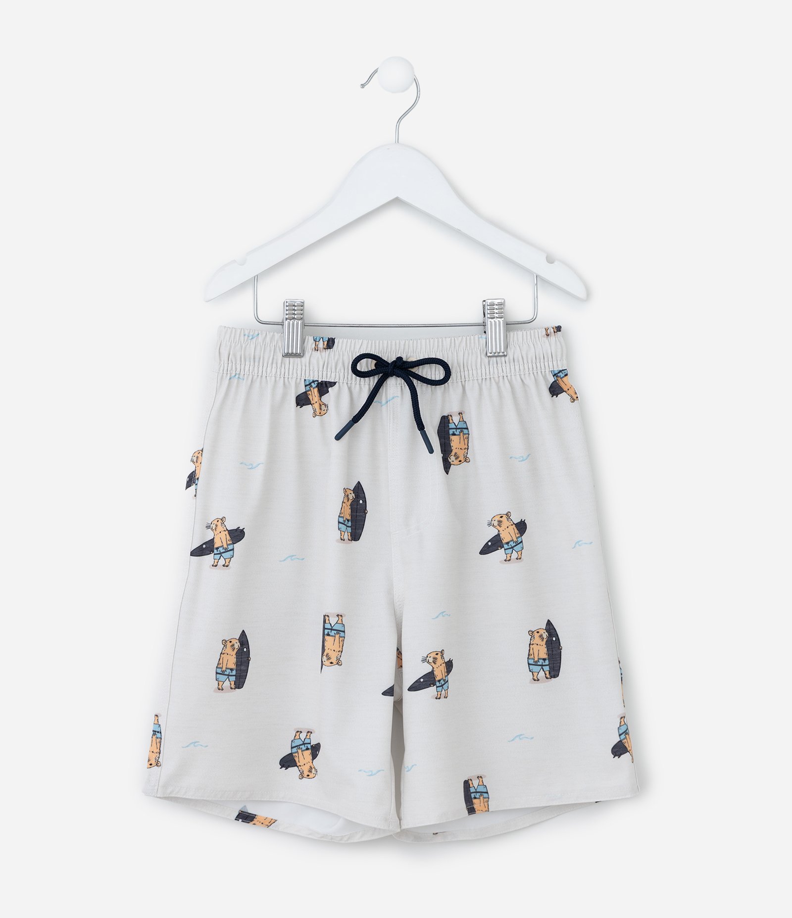 Bermuda Infantil em Microfibra com Mini Ícones de Capivara - Tam 5 a 14 Anos Branco 1