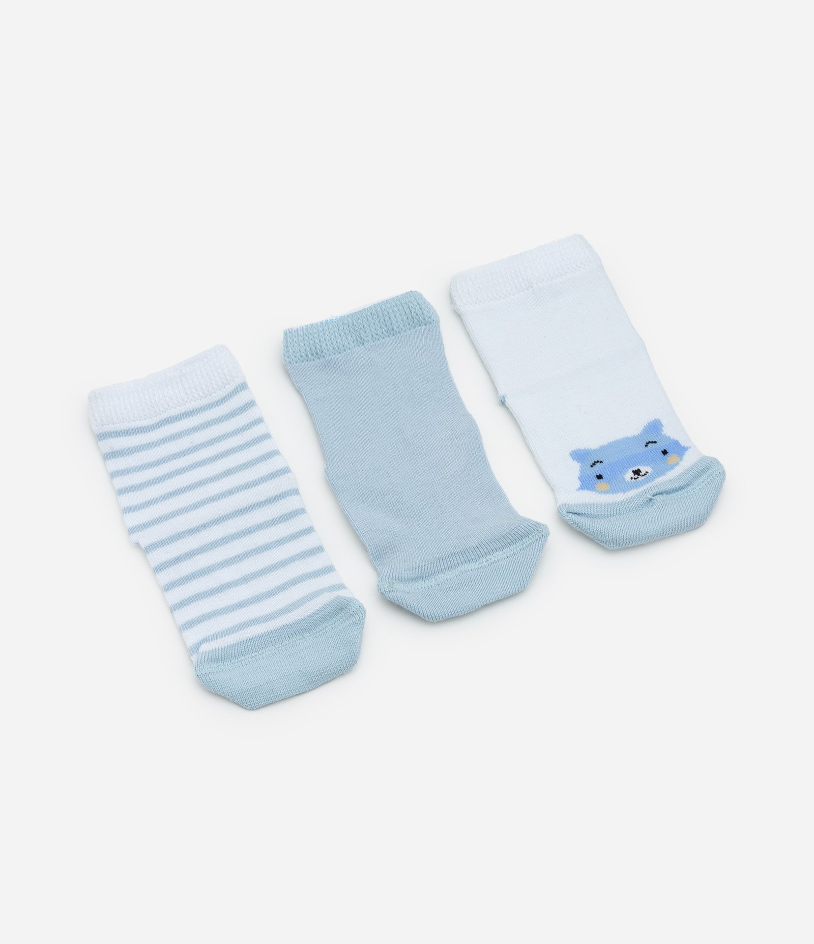 Kit 03 Meias Infantis com Estampa de Bichinhos - Tam 0 a 12 meses Azul 1