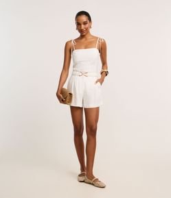 Short Alfaiatado Cintura Alta em Crepe com Cinto Elástico