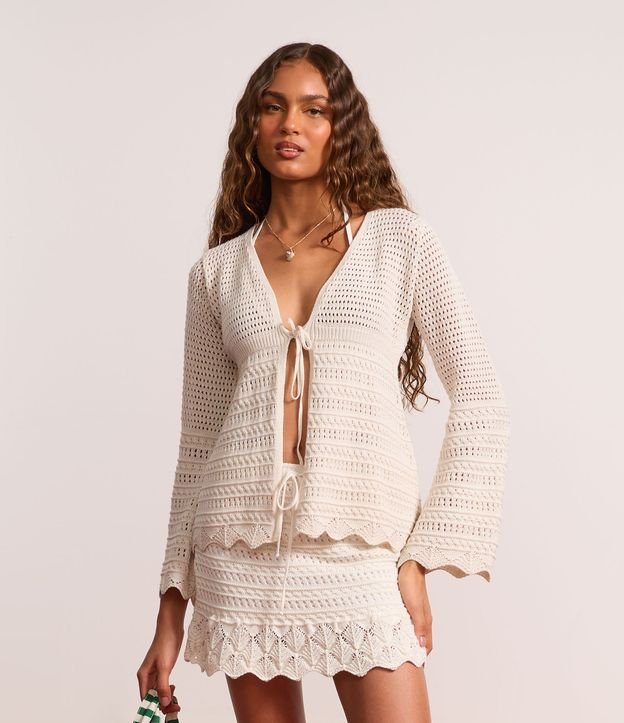 Kimono em Tricô com Mix de Pontos e Amarração
