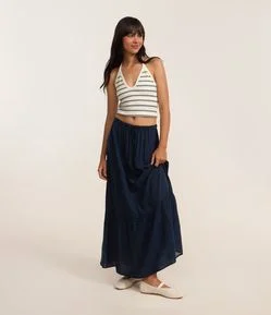 Saia New Midi em Chalis Poá com Elástico no Cós