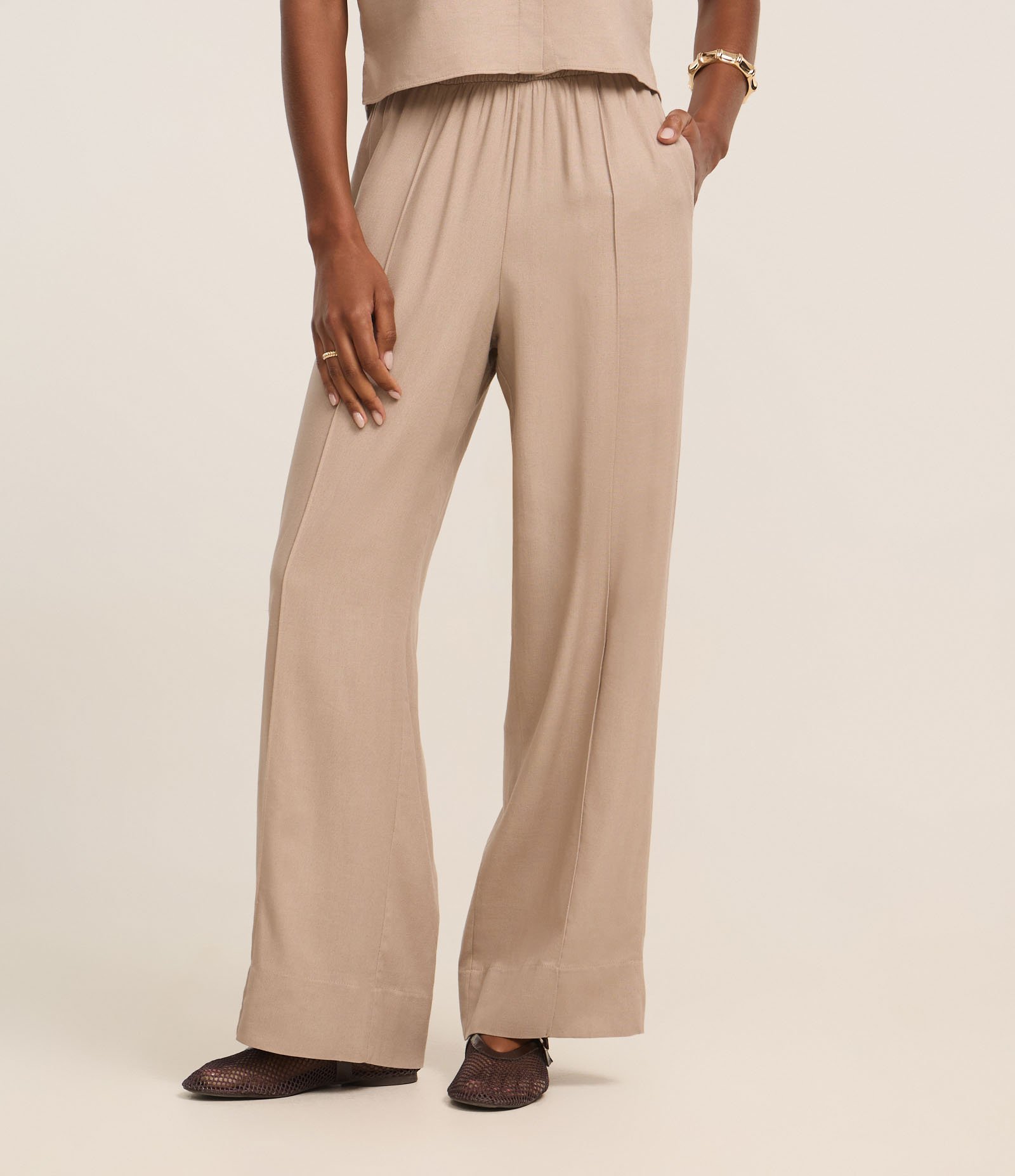 Calça Pantalona em Viscolinho com Cós Elástico Cinza 3