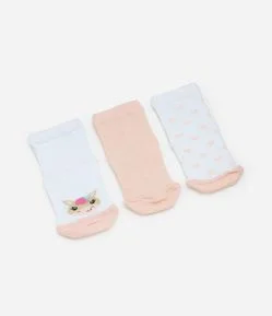 Kit 03 Meias Infantis com Estampa Unicórnio - Tam 0 a 12 meses
